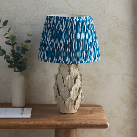 Ceramic Table Light Layered Leaf & Ikat 35cm Marlin blue shade