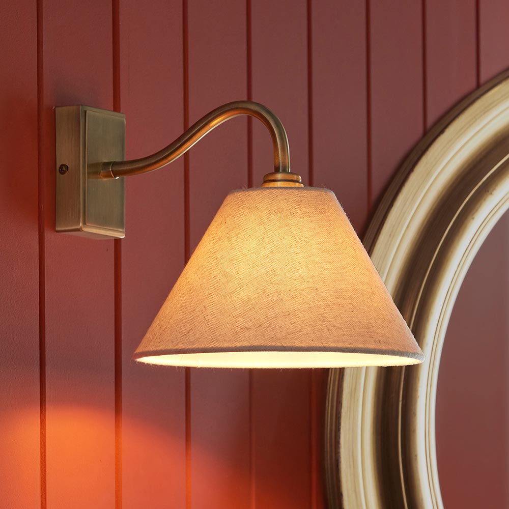 Knole Wall Antique brass plate & natural faux linen
