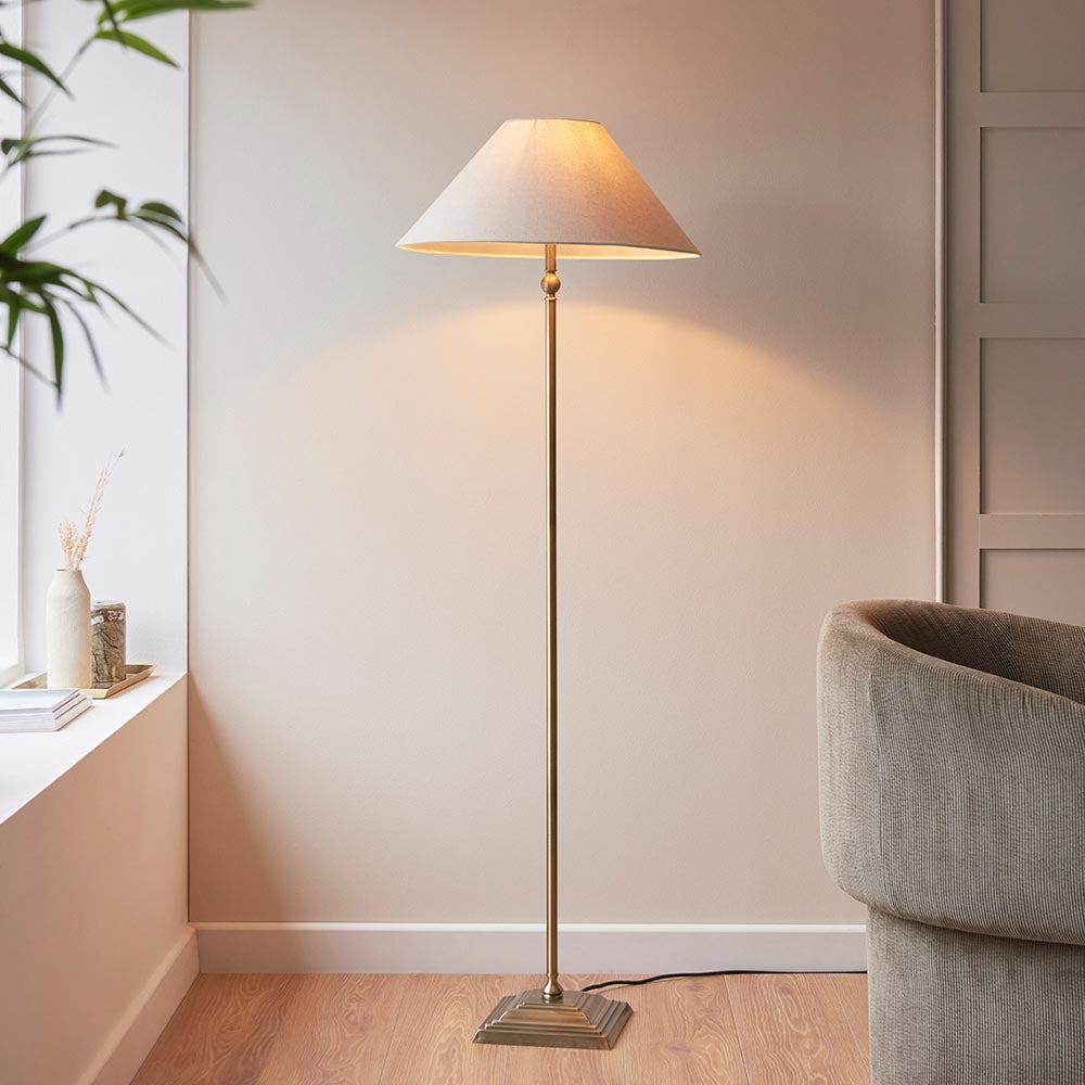 Lille Floor  Antique brass plate & natural faux linen
