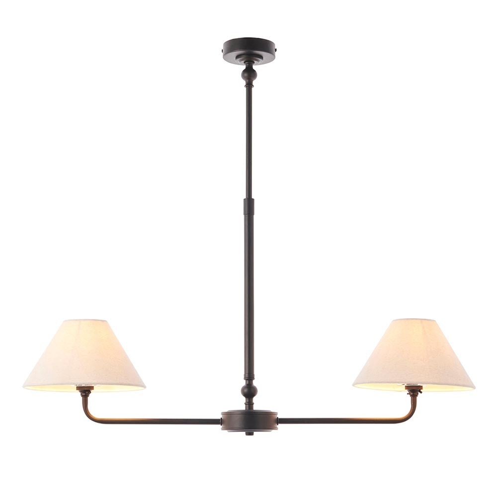 Lille 2lt Linear Pendant Matt black & natural faux linen