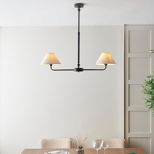 Lille 2lt Linear Pendant Matt black & natural faux linen
