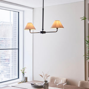 Lille 2lt Linear Pendant Matt black & natural faux linen