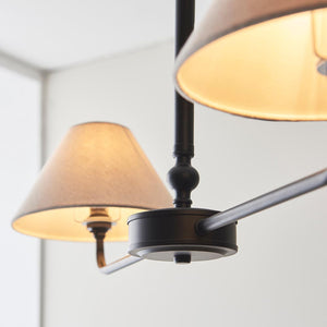 Lille 2lt Linear Pendant Matt black & natural faux linen