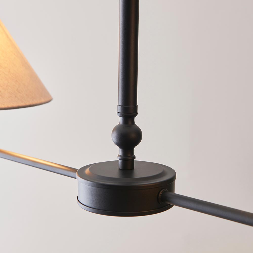 Lille 2lt Linear Pendant Matt black & natural faux linen