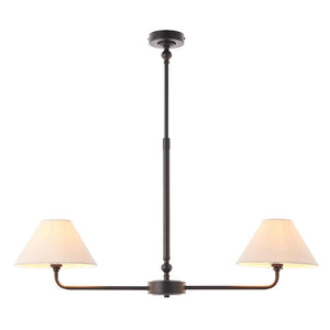 Lille 2lt Linear Pendant Matt black & natural faux linen