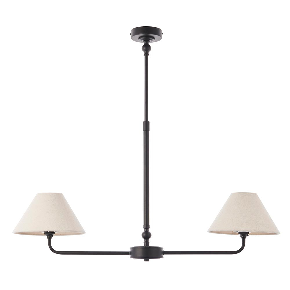Lille 2lt Linear Pendant Matt black & natural faux linen