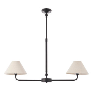 Lille 2lt Linear Pendant Matt black & natural faux linen