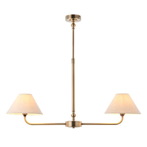 Lille 2lt Linear Pendant Antique brass plate & natural faux linen