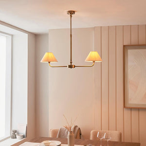 Lille 2lt Linear Pendant Antique brass plate & natural faux linen