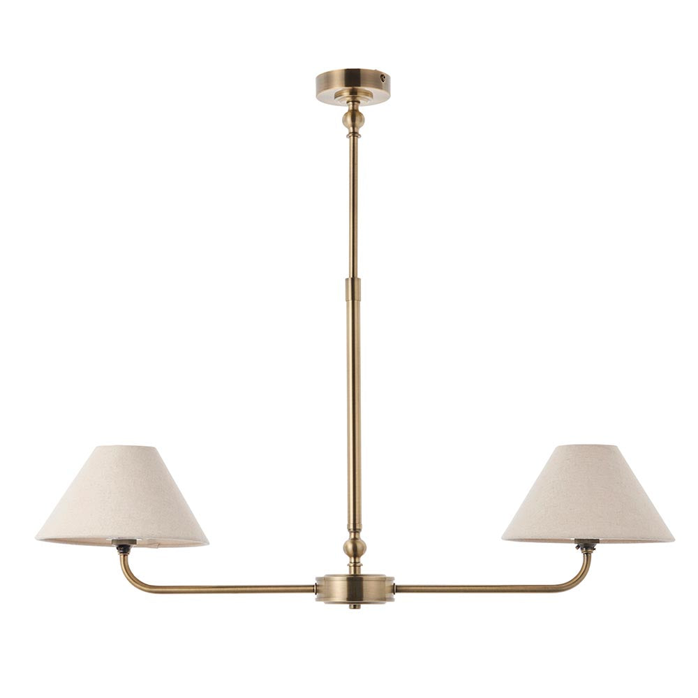 Lille 2lt Linear Pendant Antique brass plate & natural faux linen