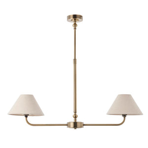 Lille 2lt Linear Pendant Antique brass plate & natural faux linen