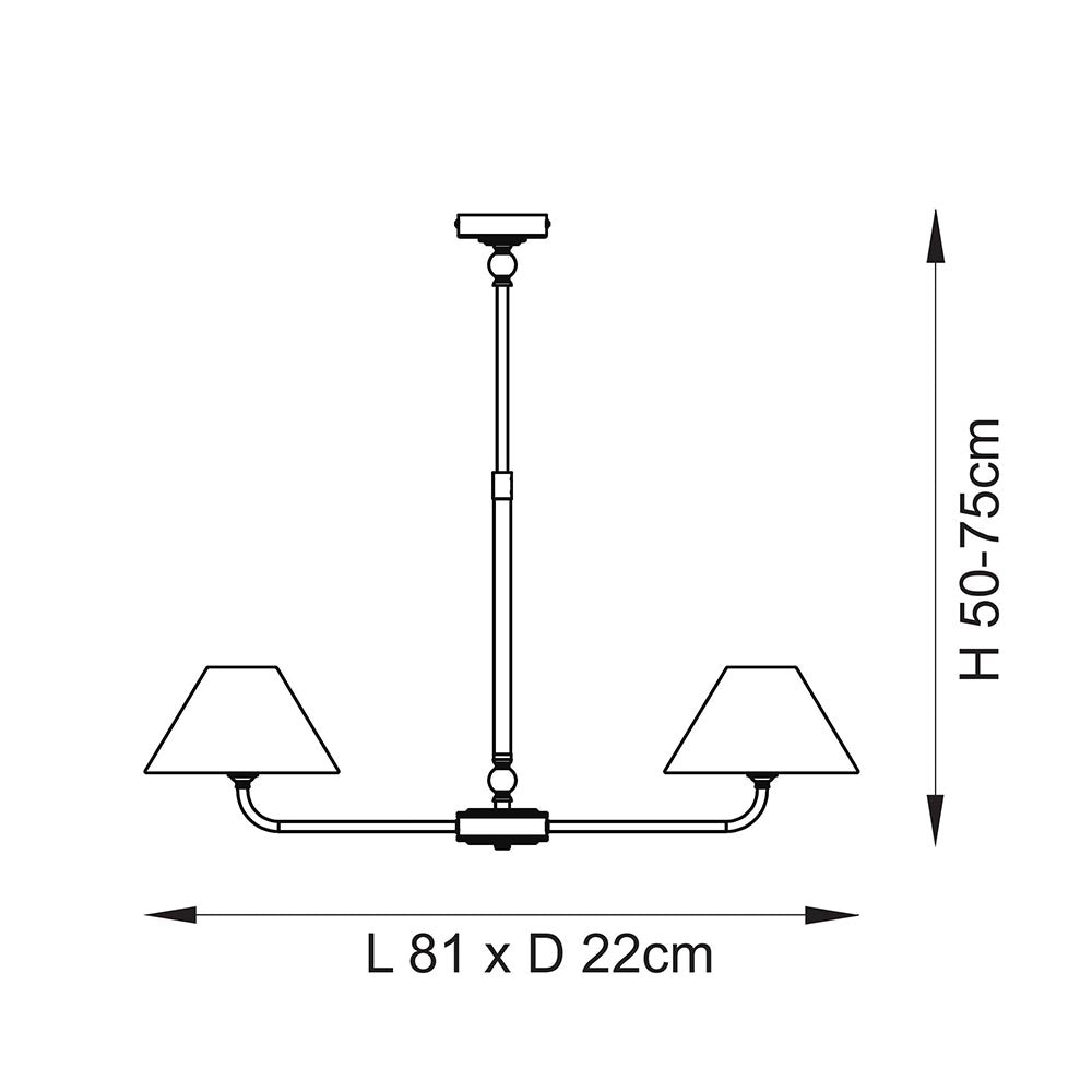Lille 2lt Linear Pendant Antique brass plate & natural faux linen