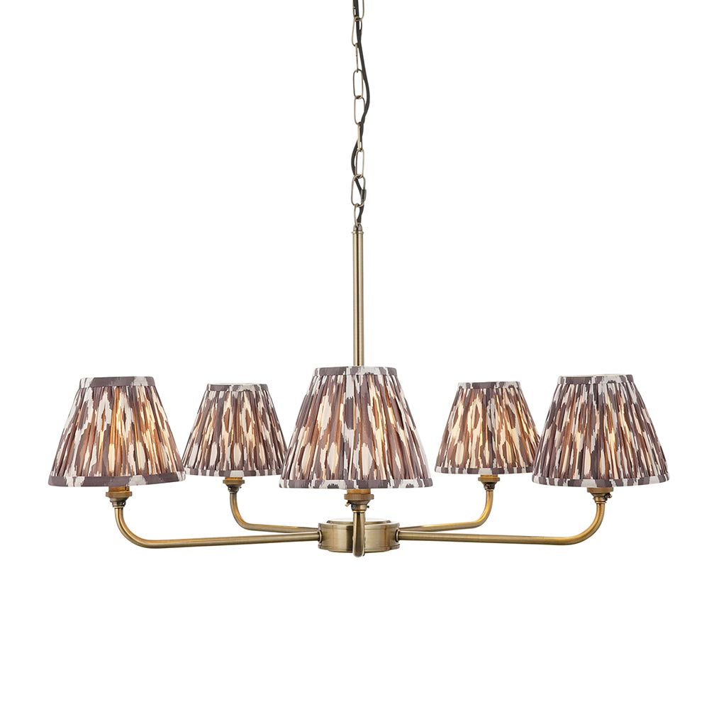 Lille & Ikat 16cm 5lt Pendant Antique brass plate & pearl grey fabric