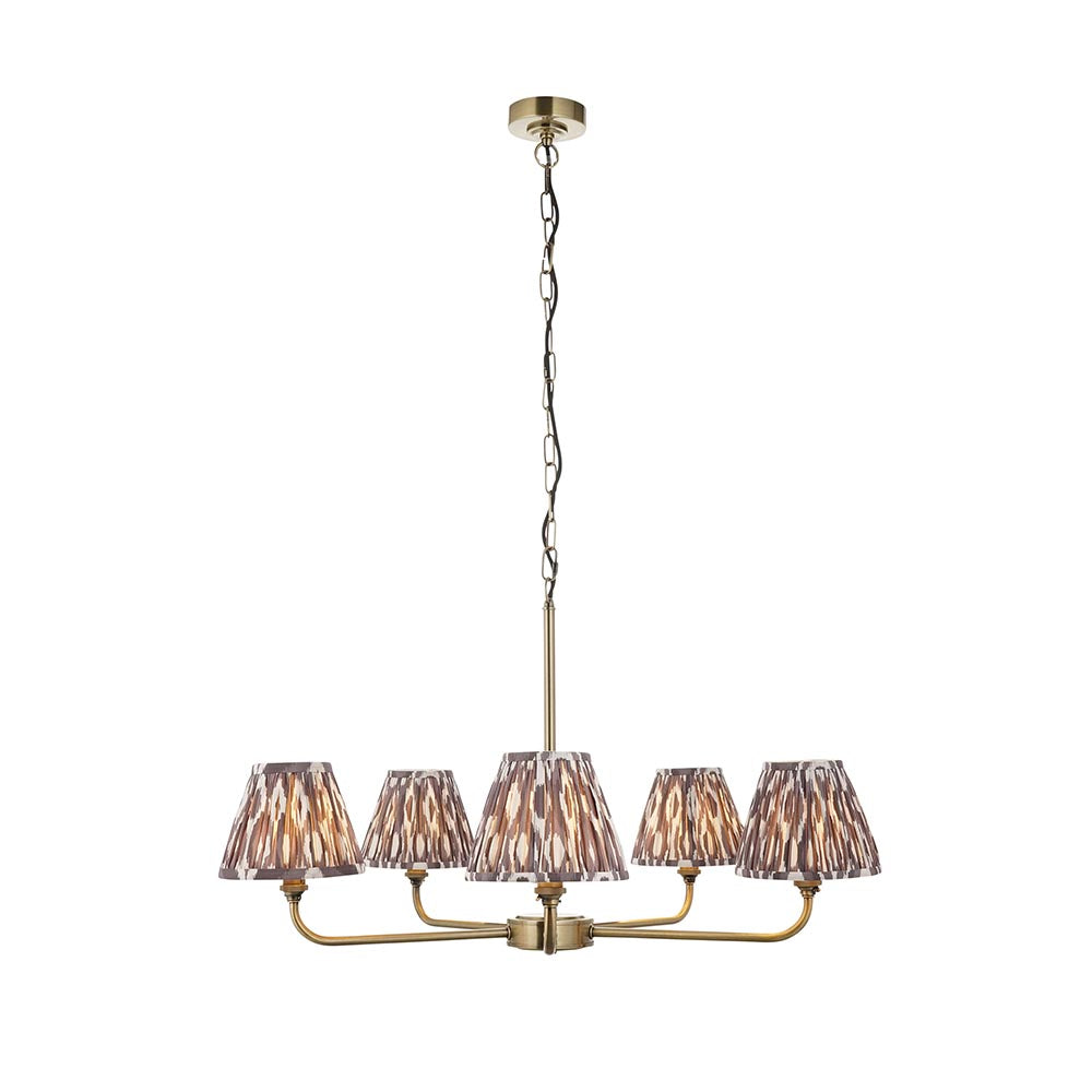 Lille & Ikat 16cm 5lt Pendant Antique brass plate & pearl grey fabric