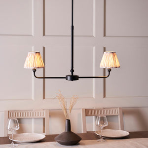Lille & Ikat 16cm 2lt Linear Pendant Matt black & neutral print fabric