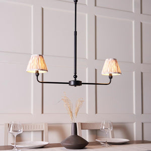 Lille & Ikat 16cm 2lt Linear Pendant Matt black & neutral print fabric
