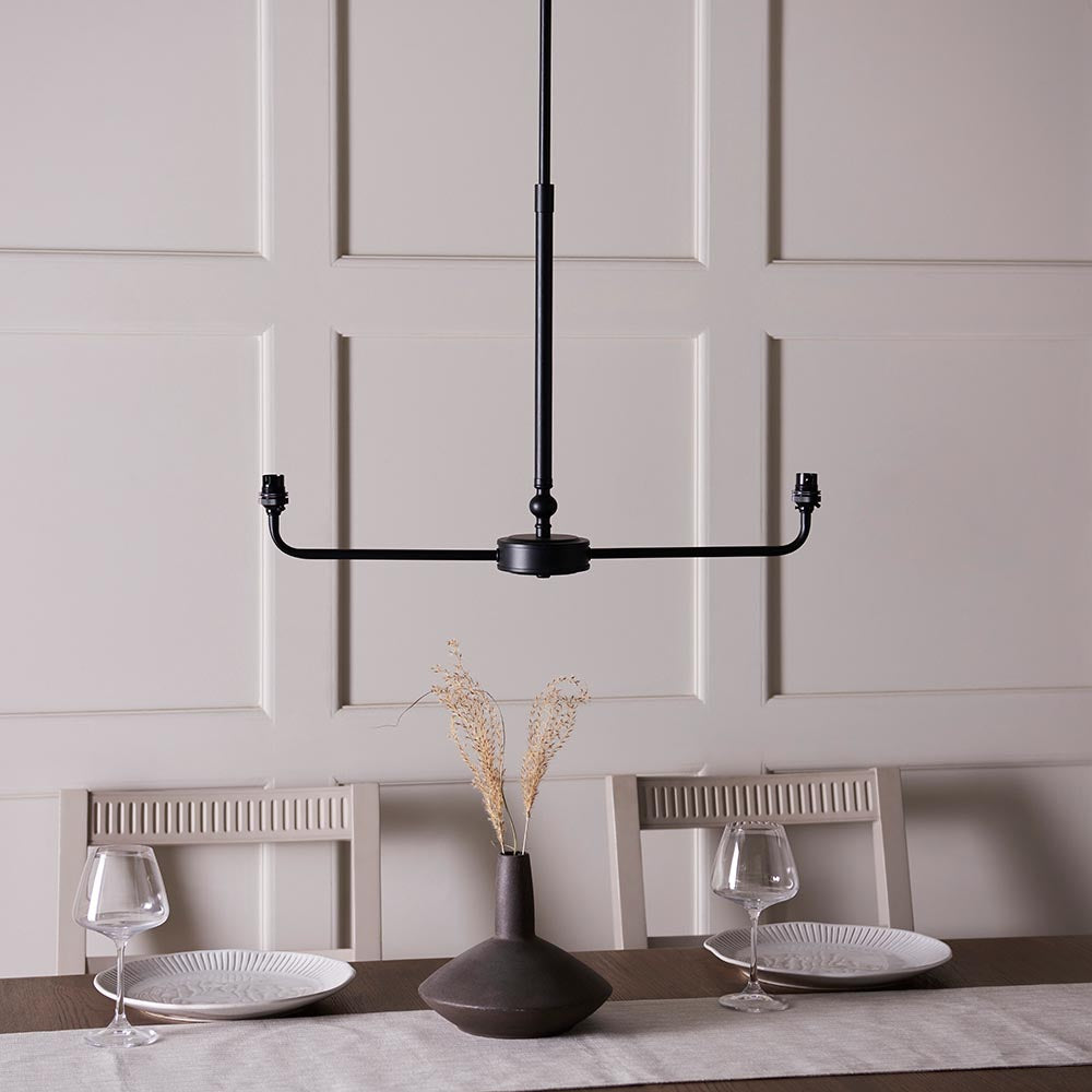 Lille & Ikat 16cm 2lt Linear Pendant Matt black & neutral print fabric