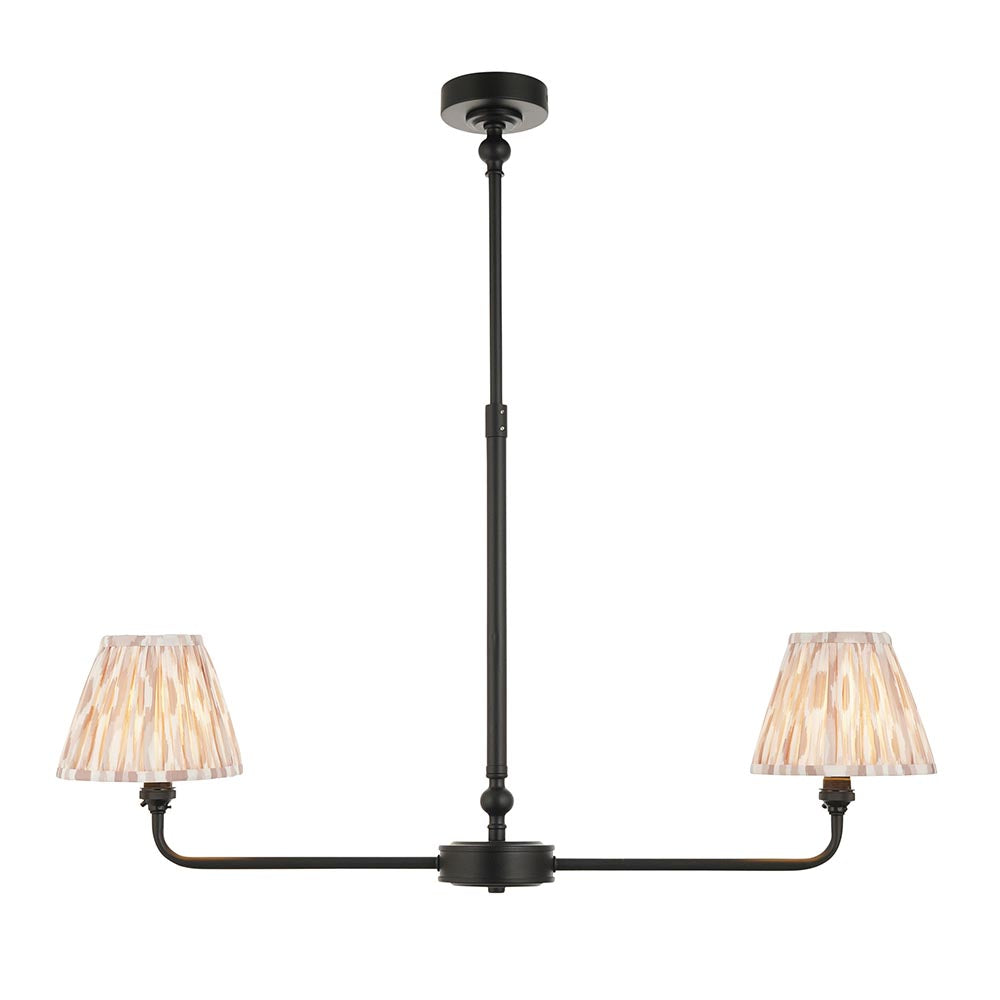 Lille & Ikat 16cm 2lt Linear Pendant Matt black & neutral print fabric