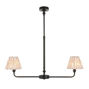 Lille & Ikat 16cm 2lt Linear Pendant Matt black & neutral print fabric
