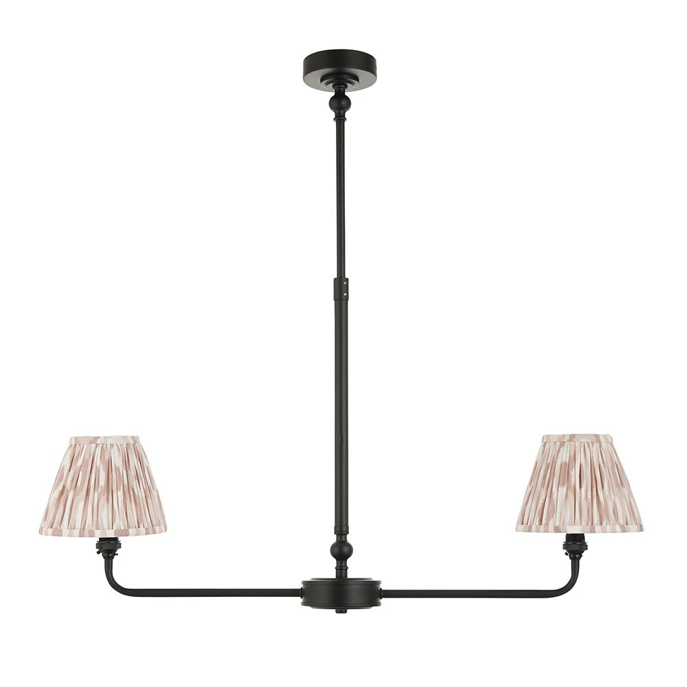Lille & Ikat 16cm 2lt Linear Pendant Matt black & neutral print fabric