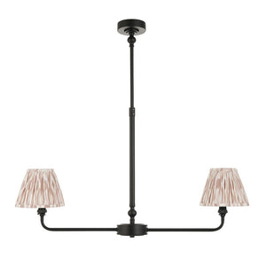 Lille & Ikat 16cm 2lt Linear Pendant Matt black & neutral print fabric