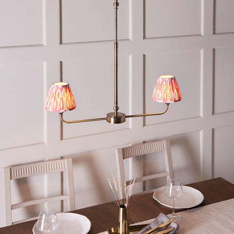 Lille & Ikat 16cm 2lt Linear Pendant Antique brass plate & coral pink fabric