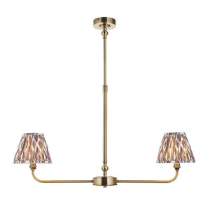 Lille & Ikat 16cm 2lt Linear Pendant Antique brass plate & pearl grey fabric