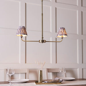 Lille & Ikat 16cm 2lt Linear Pendant Antique brass plate & pearl grey fabric