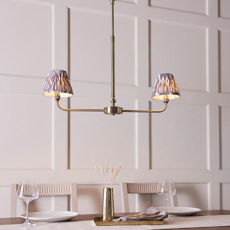 Lille & Ikat 16cm 2lt Linear Pendant Antique brass plate & pearl grey fabric