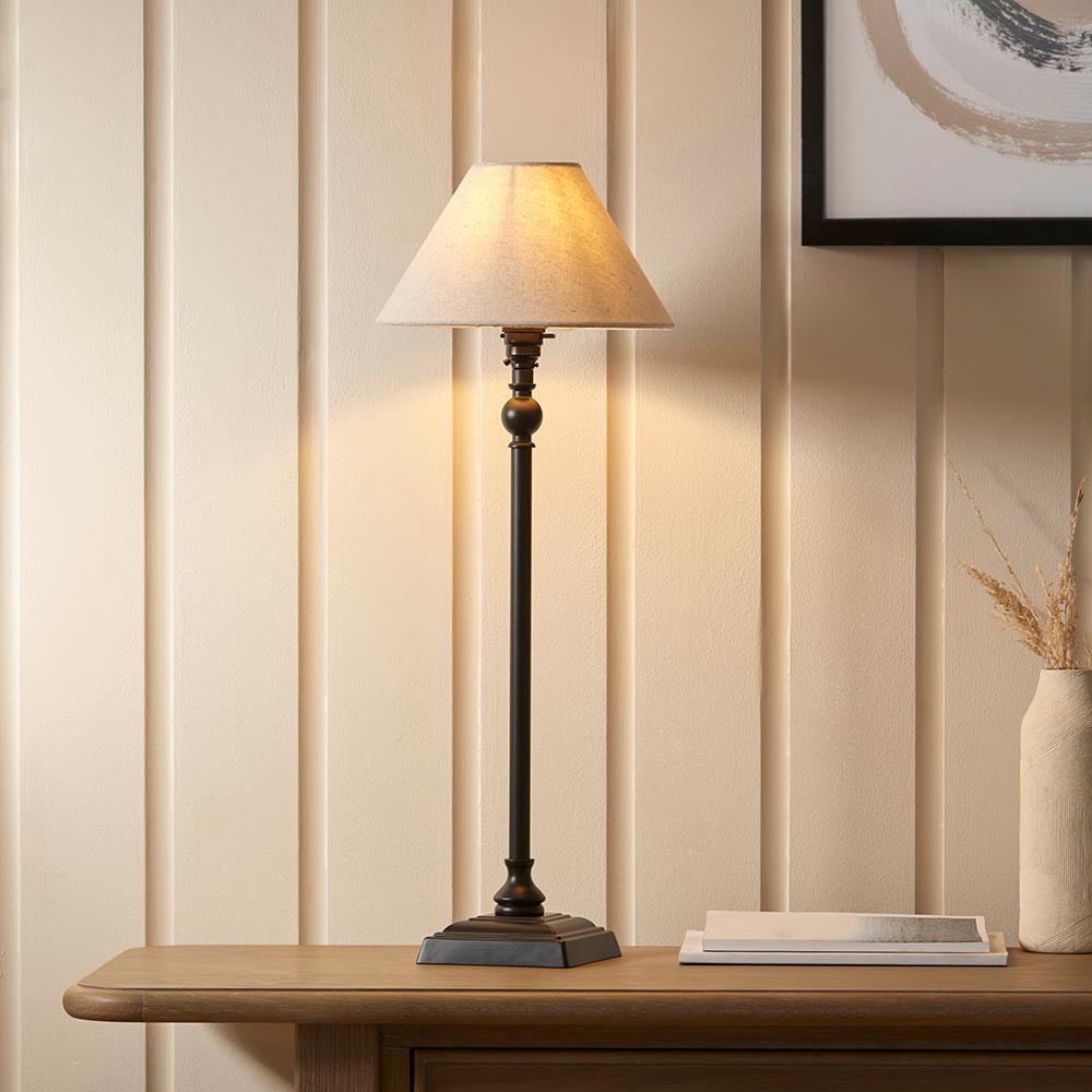Lille Table 22cm Shade Matt black & natural linen