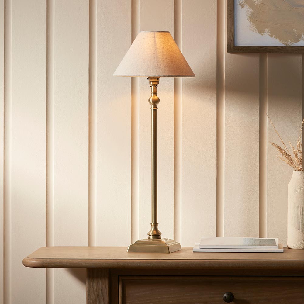 Lille Table 22cm Shade Antique brass plate & natural linen