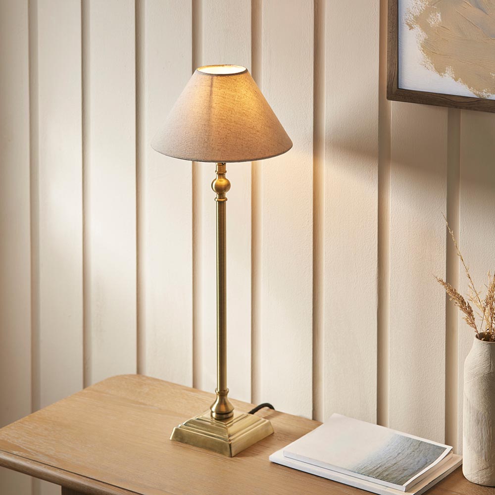 Lille Table 22cm Shade Antique brass plate & natural linen