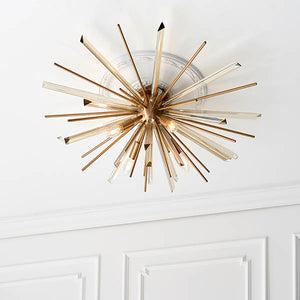 Seine 4Lt Flush Ceiling Light Antique Brass Plate With Champagne Glass