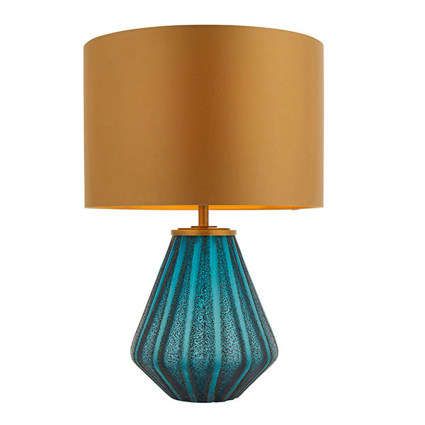 Douro Table Lamp Turquoise Tinted Glass & Gold Satin Fabric