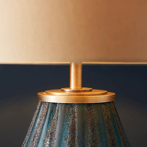Douro Table Lamp Turquoise Tinted Glass & Gold Satin Fabric