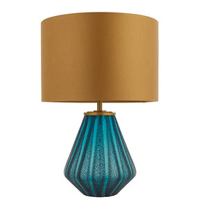 Douro Table Lamp Turquoise Tinted Glass & Gold Satin Fabric