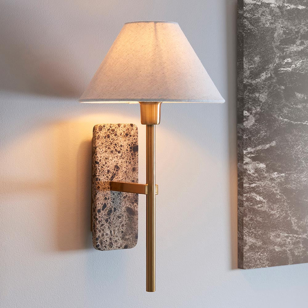 Faro Wall Dark brown Emperador marble & vintage brass with natural linen