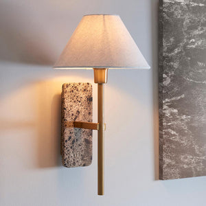 Faro Wall Dark brown Emperador marble & vintage brass with natural linen
