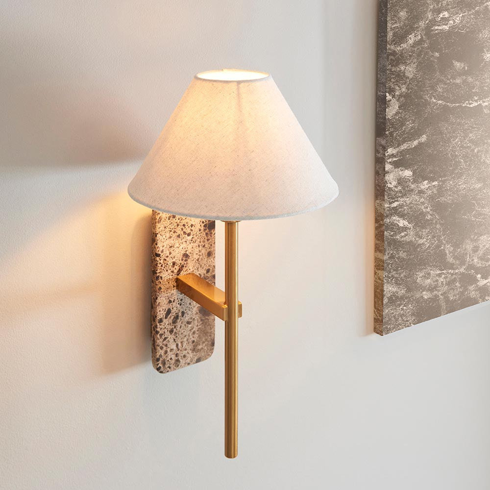 Faro Wall Dark brown Emperador marble & vintage brass with natural linen