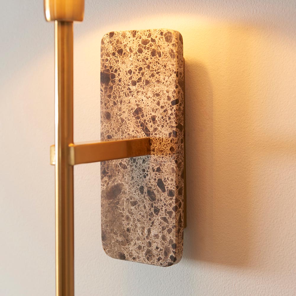 Faro Wall Dark brown Emperador marble & vintage brass with natural linen