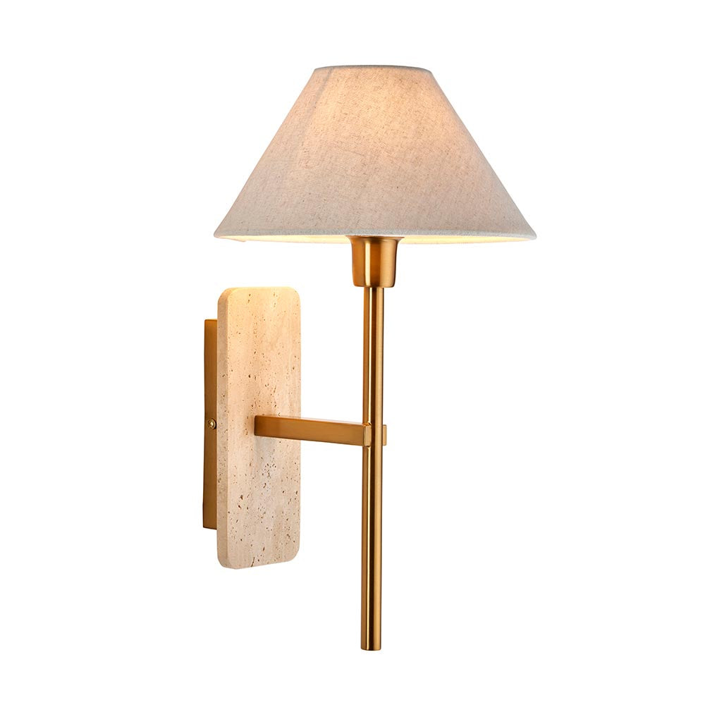Faro Wall  Natural Travertine & vintage brass with natural linen