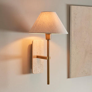 Faro Wall  Natural Travertine & vintage brass with natural linen