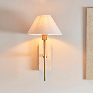 Faro Wall  Natural Travertine & vintage brass with natural linen