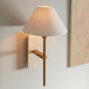 Faro Wall  Natural Travertine & vintage brass with natural linen