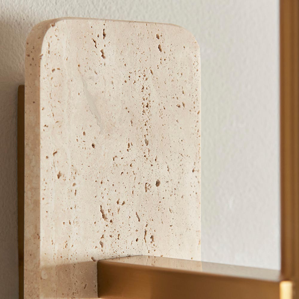 Faro Wall  Natural Travertine & vintage brass with natural linen