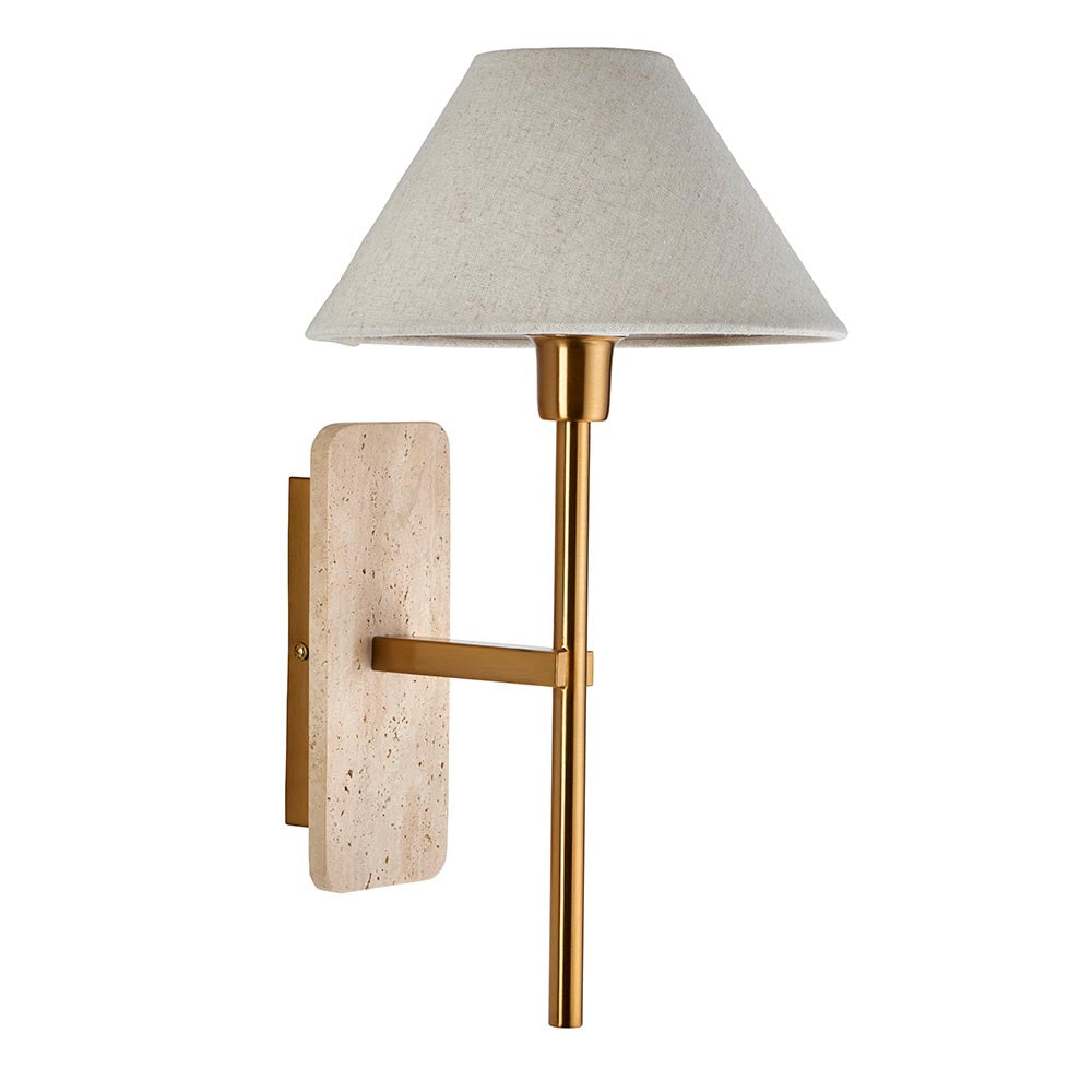 Faro Wall  Natural Travertine & vintage brass with natural linen