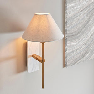 Faro Wall White volakas marble & vintage brass with natural linen