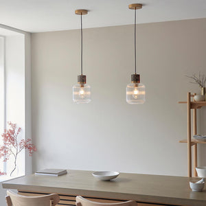 Travi Ribbed Pendant Dark brown Emperador marble, vintage brass & clear ribbed glass
