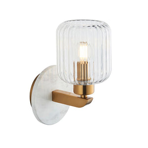 Travi Ribbed Wall White volakas marble, vintage brass & clear ribbed glass