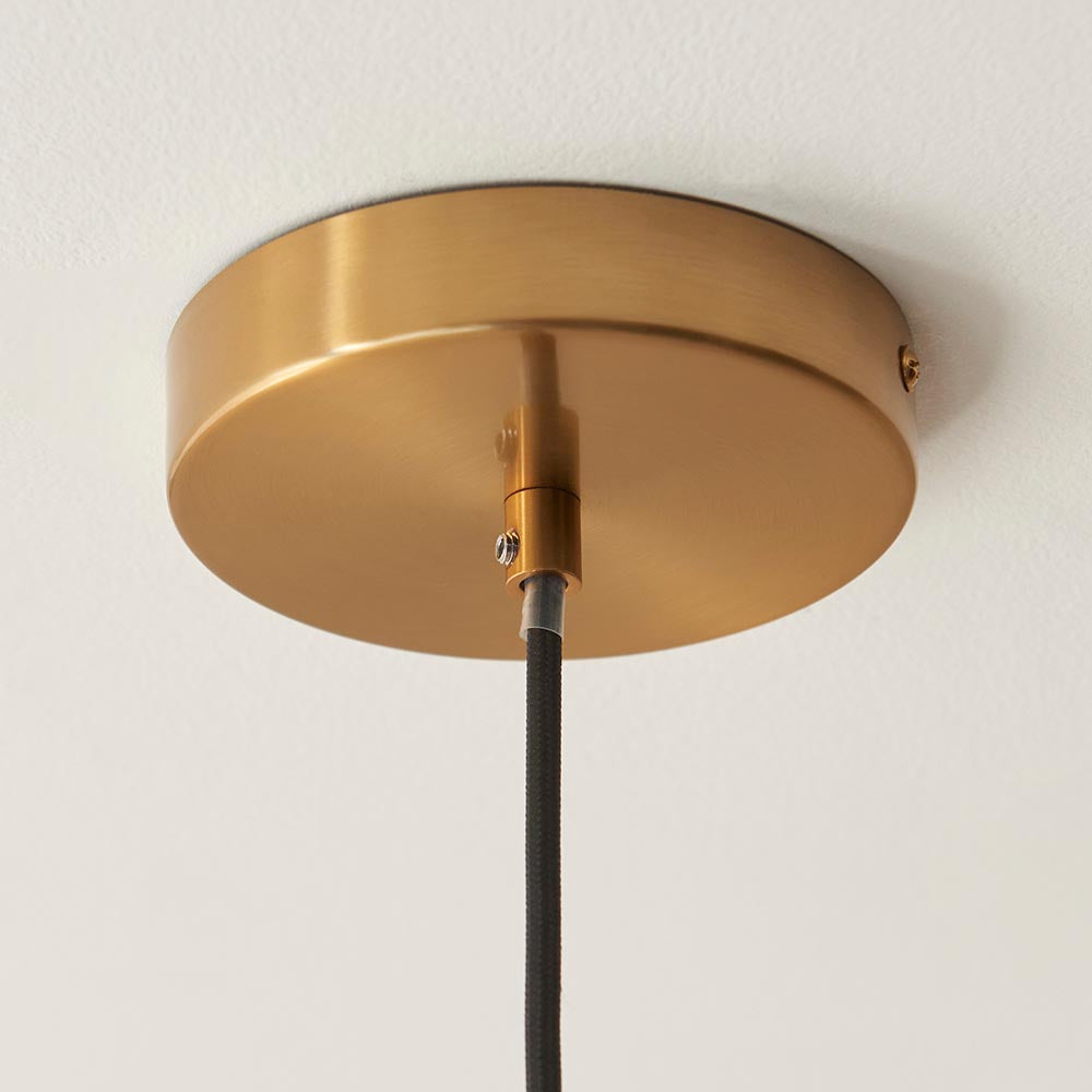 Travi Ribbed Pendant White volakas marble, vintage brass & clear ribbed glass
